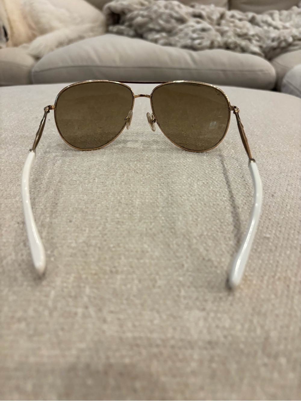 Jimmy Choo Gold Aviator Sunglasses with Brown Lenses and White Temples